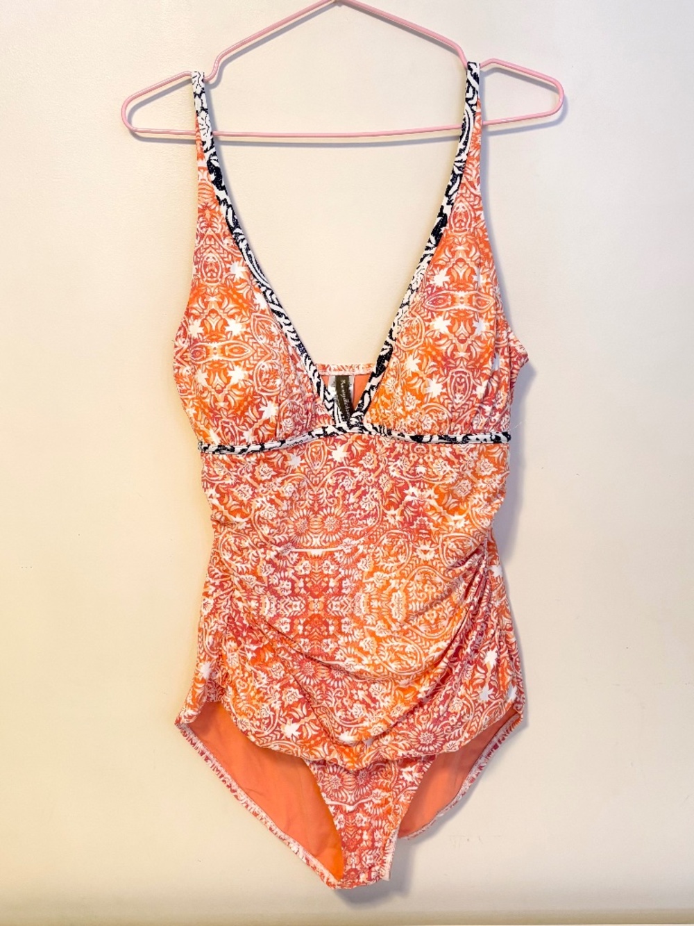 Tommy Bahama Orange and White Patterned One-Piece Swimsuit